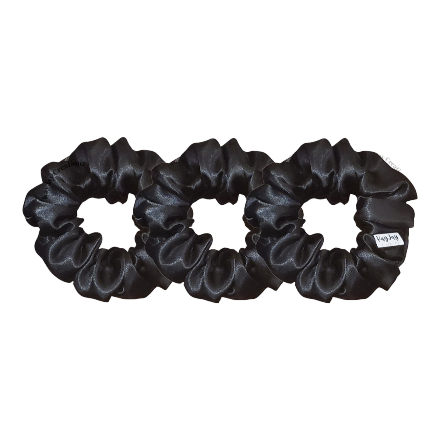 SET OF 3 SATIN SCRUNCHIES - BLACK