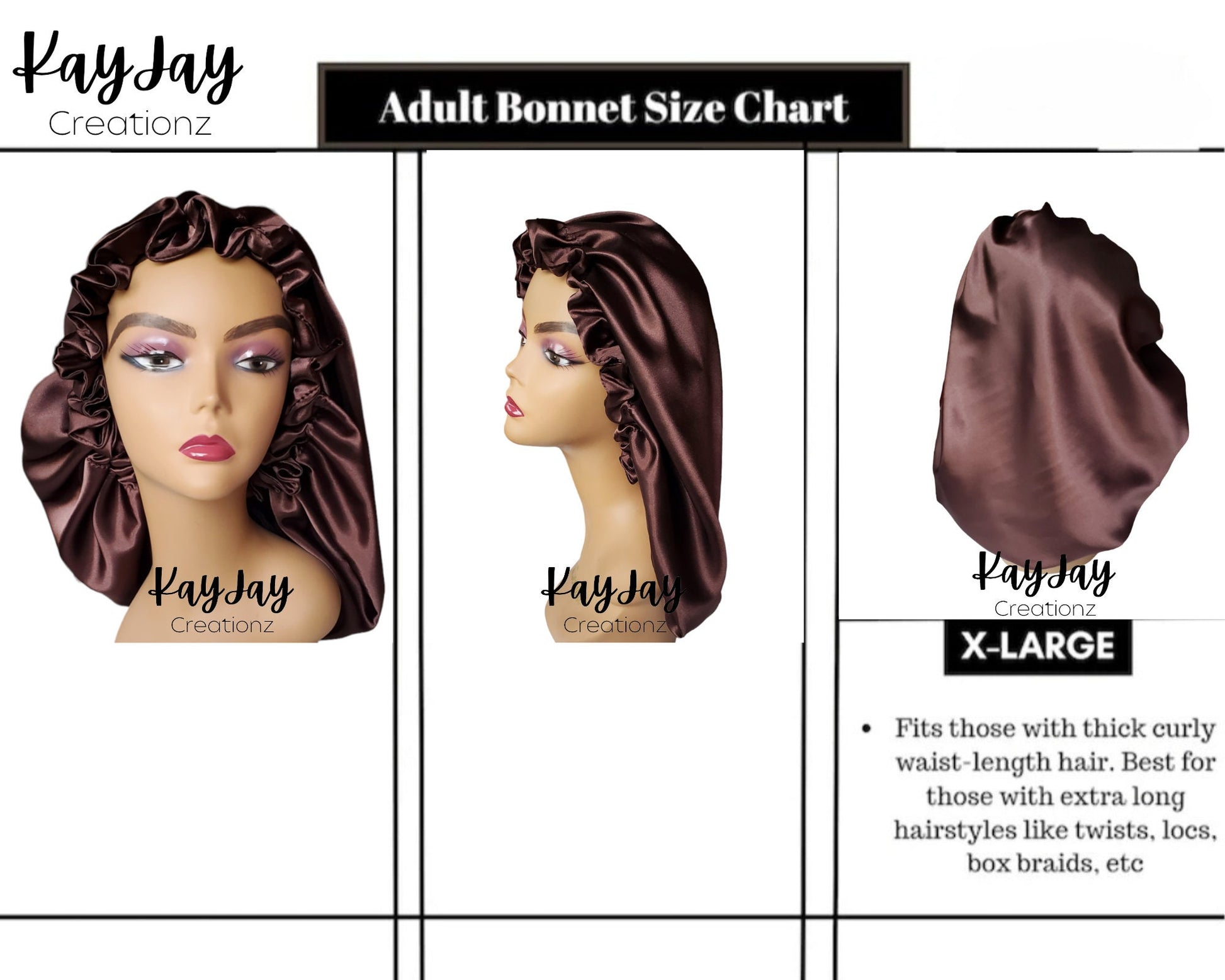 All-Black Satin Bonnet| Neutral Color | Double-Layered Reversible and Adjustable Satin Bonnets| Sizes Small - X-Large