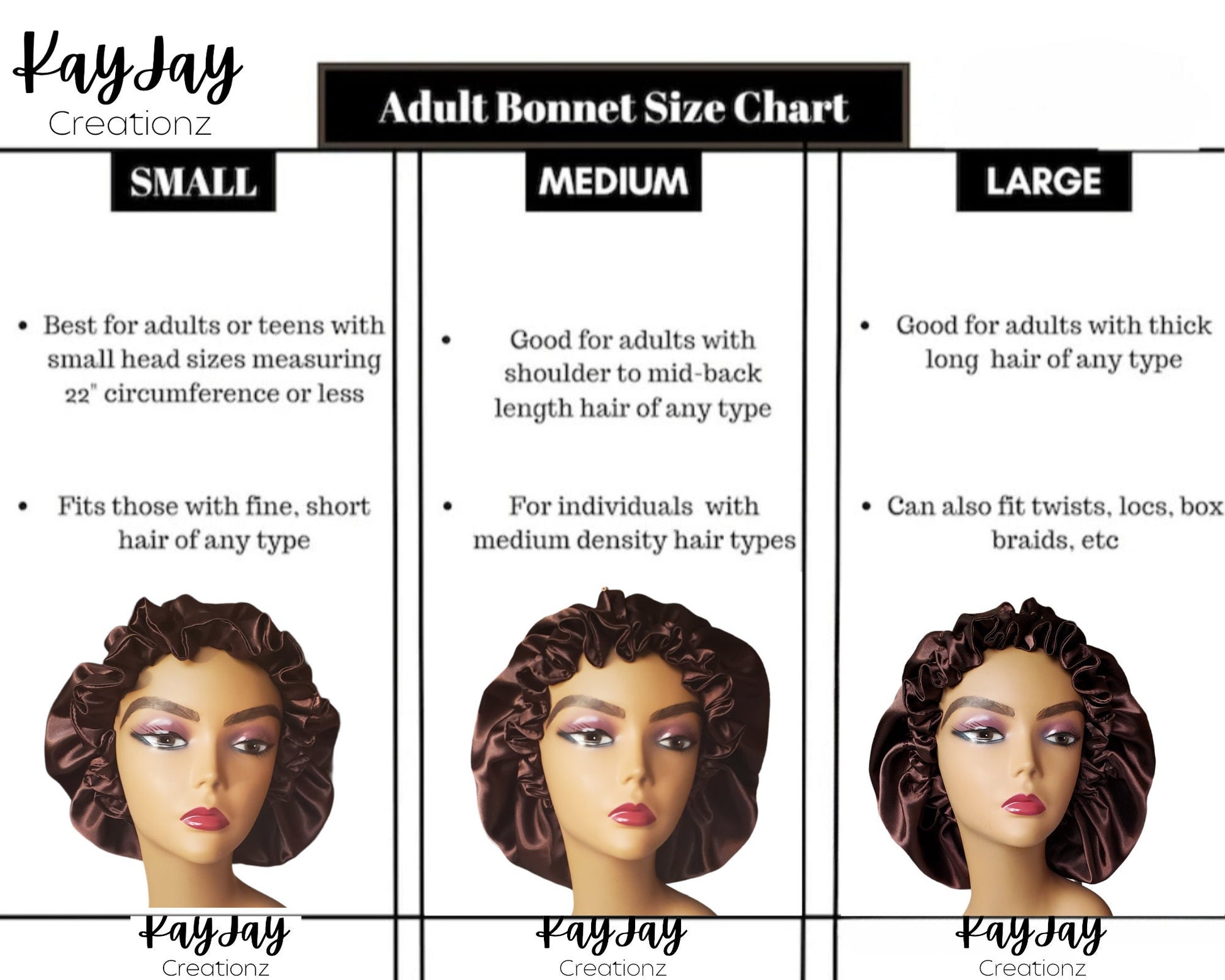 All-Black Satin Bonnet| Neutral Color | Double-Layered Reversible and Adjustable Satin Bonnets| Sizes Small - X-Large