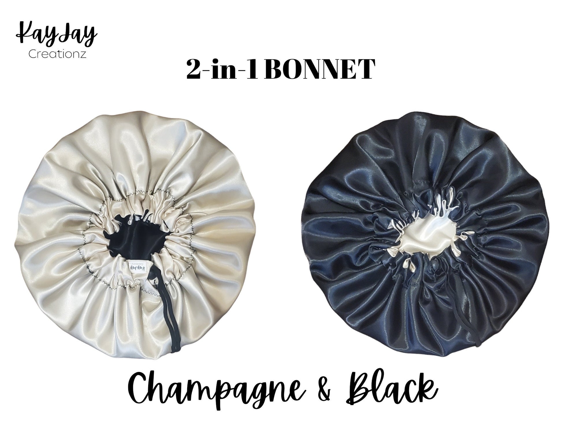 CHAMPAGNE & BLACK SATIN BONNET
