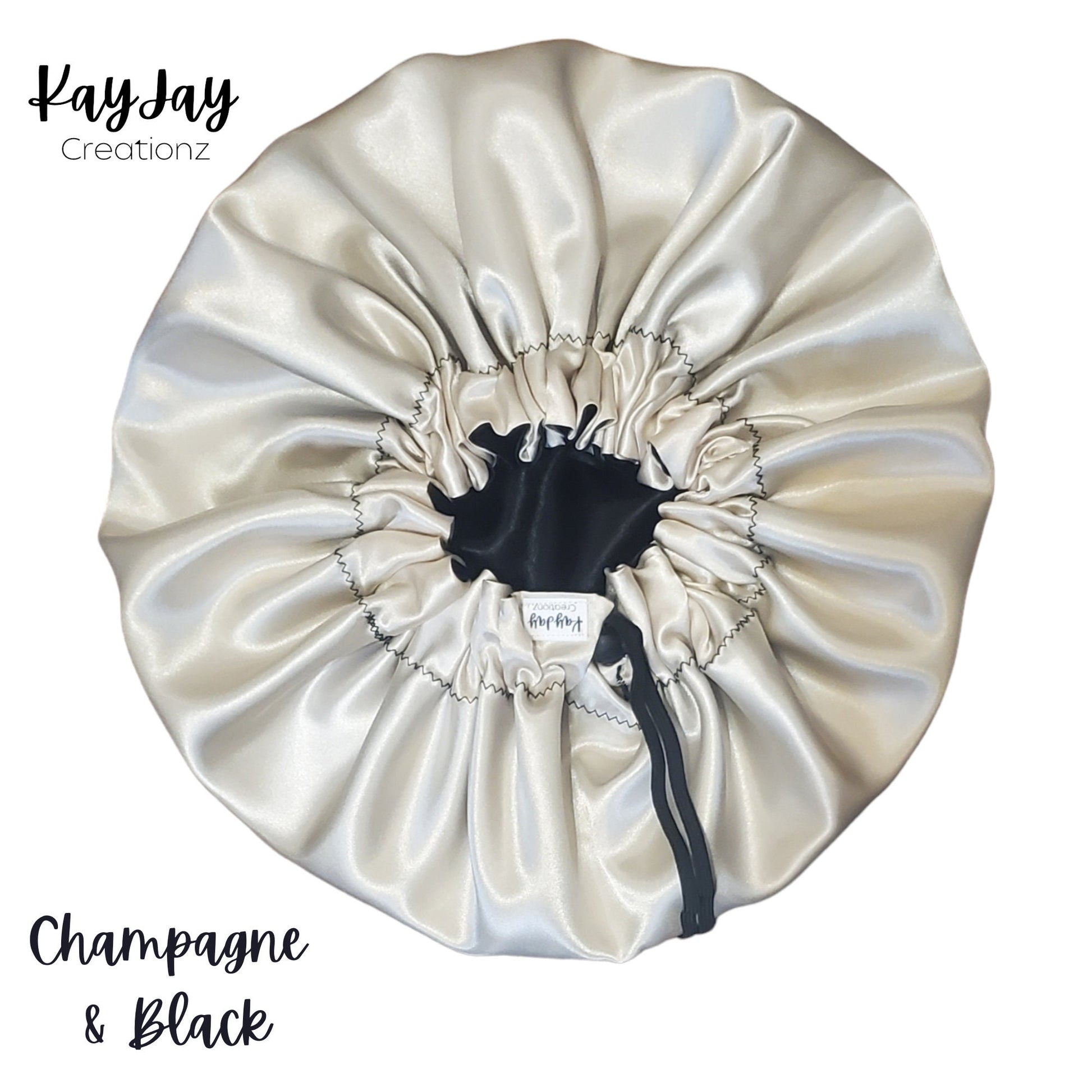 CHAMPAGNE & BLACK SATIN BONNET