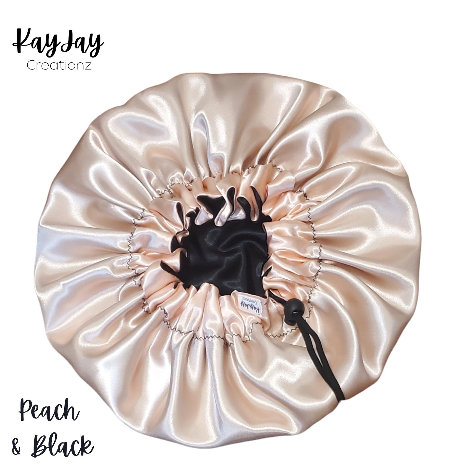 PEACH & BLACK SATIN BONNET