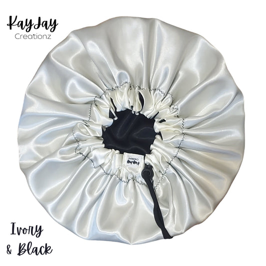 Ivory & Black Satin Bonnet for Kids