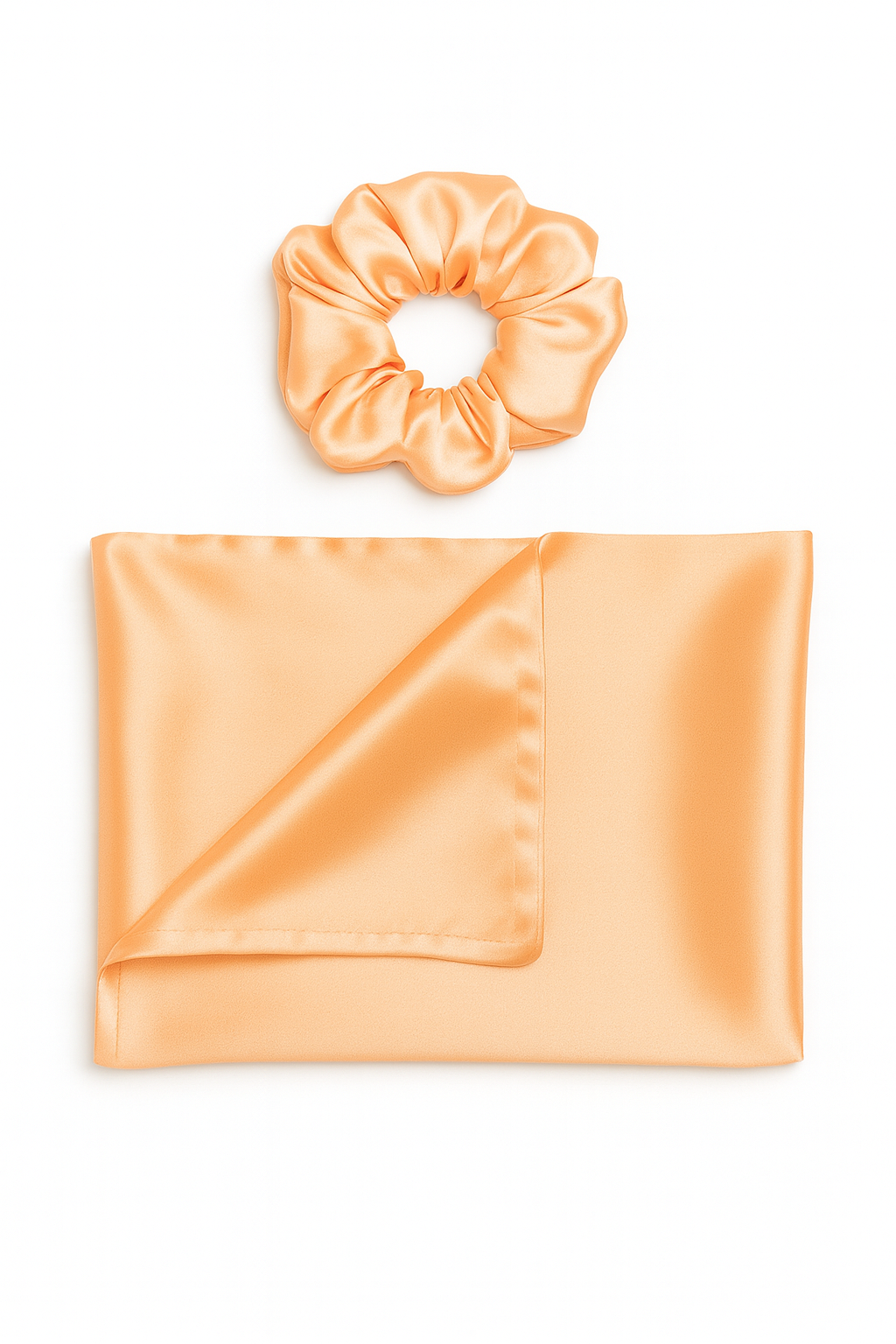 PEACH SATIN PILLOWCASE & MATCHING SCRUNCHIE SET