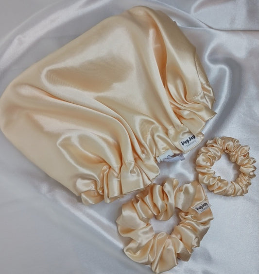 BUTTER CREME-Luxury Adjustable Satin Bonnet – Double-Lined, Reversible & Breathable for Ultimate Hair Protection| Adult Sizes Small -Large