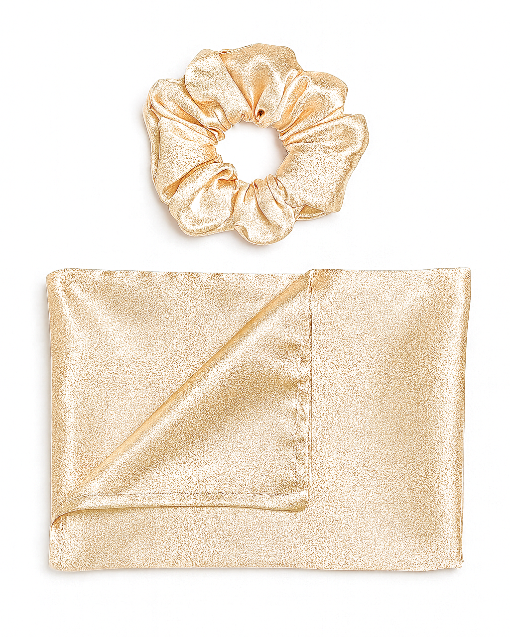 CHAMPAGNE SATIN PILOOWCASE & MATCHING SCRUNCHIE SET