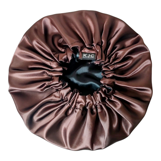 BROWN & BLACK SATIN BONNET & SCRUNCHIE