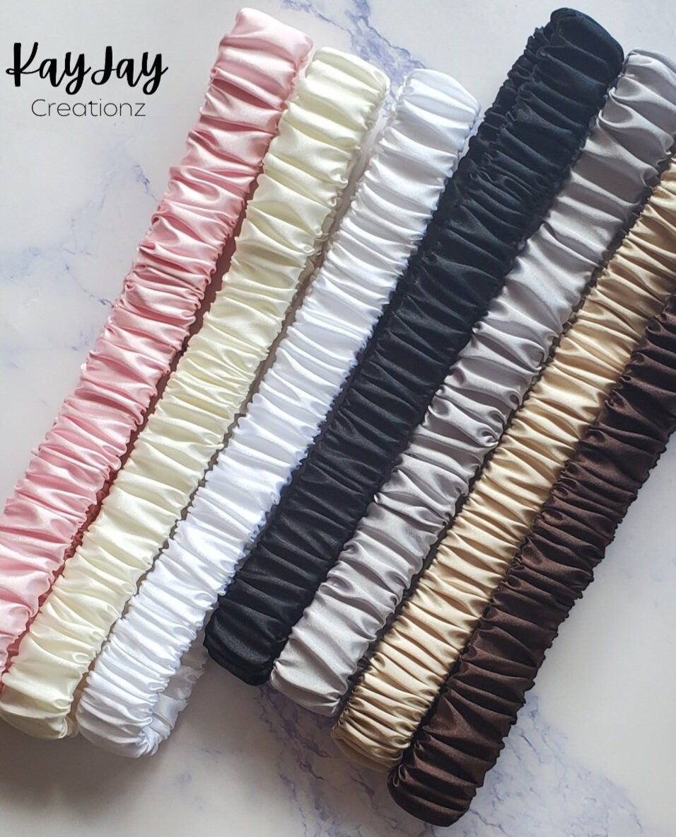 Satin Scrunchie Headband, Ruched Scrunchy Ruffled Headband, Yoga Headbands for Women| Buy 3 Get 1 Free