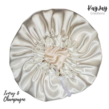 Load image into Gallery viewer, Ivory &amp; Champagne Adult Silk Satin Bonnet

