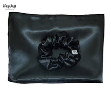 Load image into Gallery viewer, Black Luxury Satin Pillowcase and Matching Scrunchie Set for Hair &amp; Skin| Envelope Closure in sizes Standard/Queen/King| Handmade Gift
