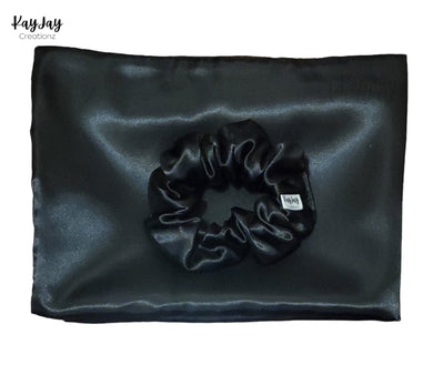 Black Luxury Satin Pillowcase and Matching Scrunchie Set for Hair & Skin| Envelope Closure in sizes Standard/Queen/King| Handmade Gift