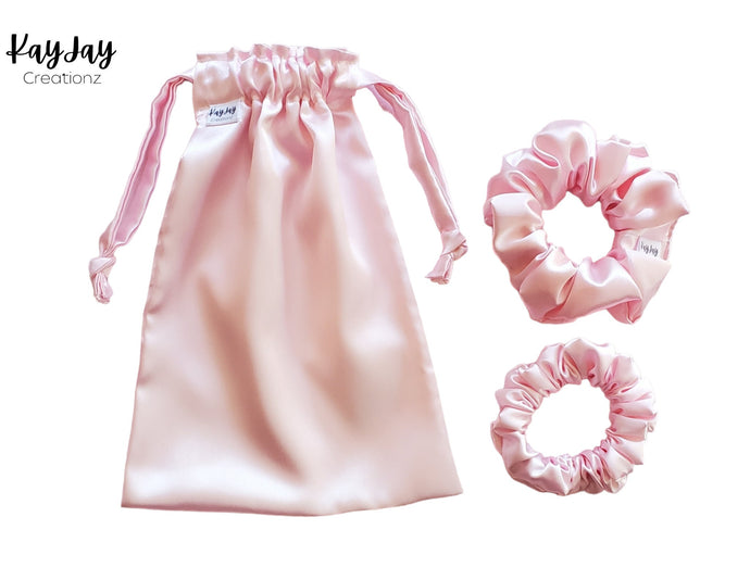 PINK Handmade Satin Drawstring Bag Set for Travel, Jewelry, and Dust Bag. Valentine's Day Gift idea
