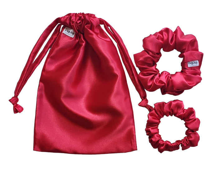 Red Handmade Satin Drawstring Bag Set for Travel, Jewelry, and Dust bag. Valentine's Day Gift idea