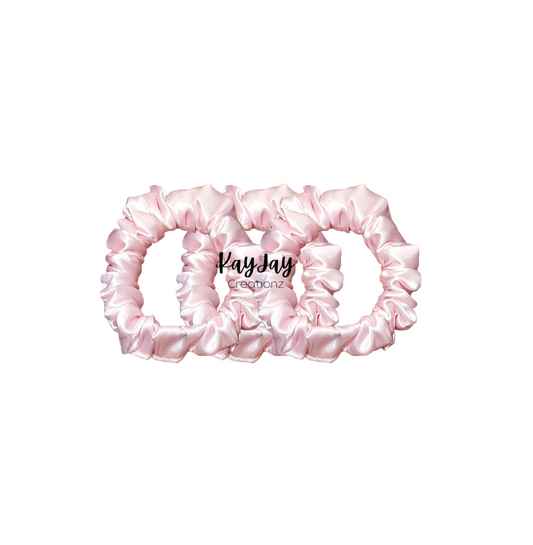 PINK SATIN SCRUNCHIES- SET OF 3