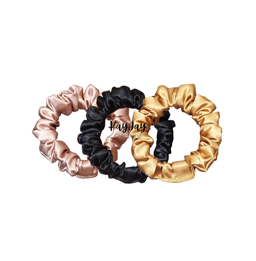 NEUTRAL SKINNY SATIN SCRUNCHIES-  SET OF 3