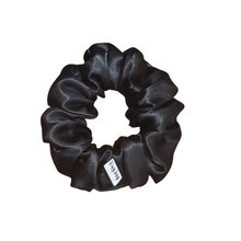Load image into Gallery viewer, SET OF 3 SATIN SCRUNCHIES - CAFE, BLACK, PEACH
