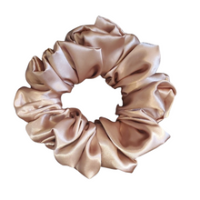 Load image into Gallery viewer, SET OF 3 SATIN SCRUNCHIES - CAFE, BLACK, PEACH
