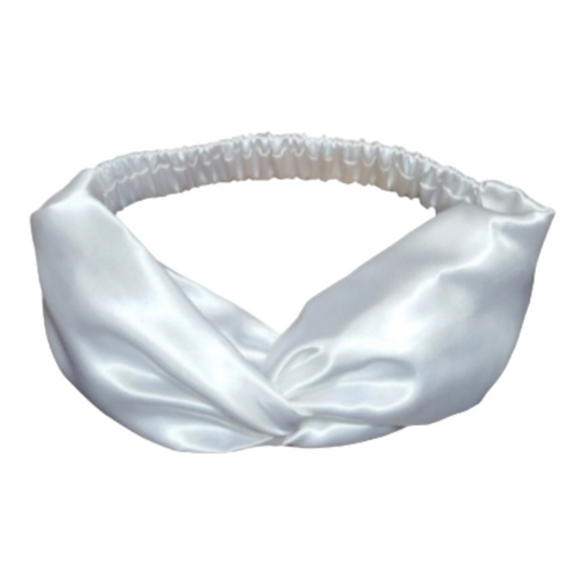 WHITE - TWISTED STYLE SATIN HEADBAND