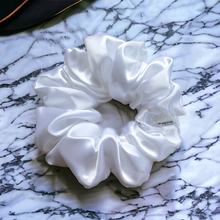 Load image into Gallery viewer, WHITE  SATIN SCRUNCHIE

