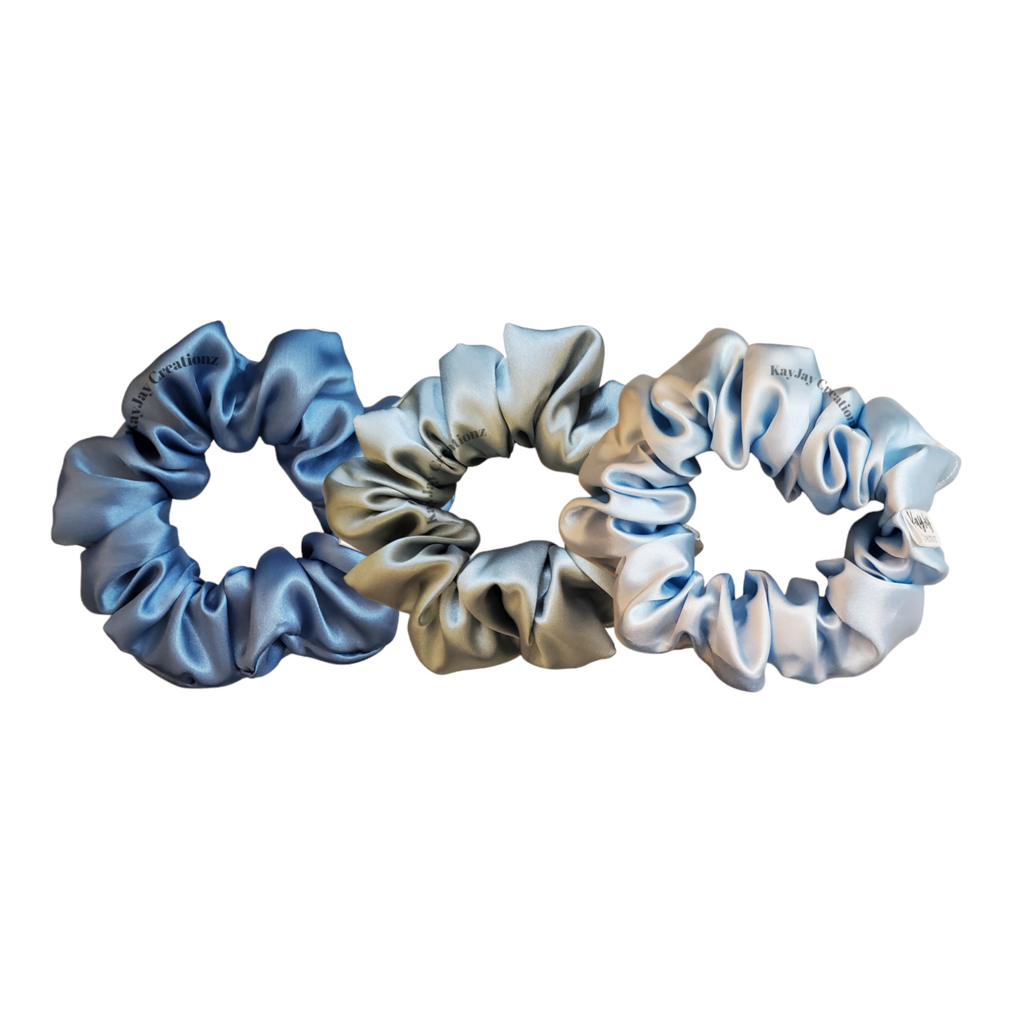 SET OF 3 SATIN SCRUNCHIES- COPPEN, SAGE, SILVER