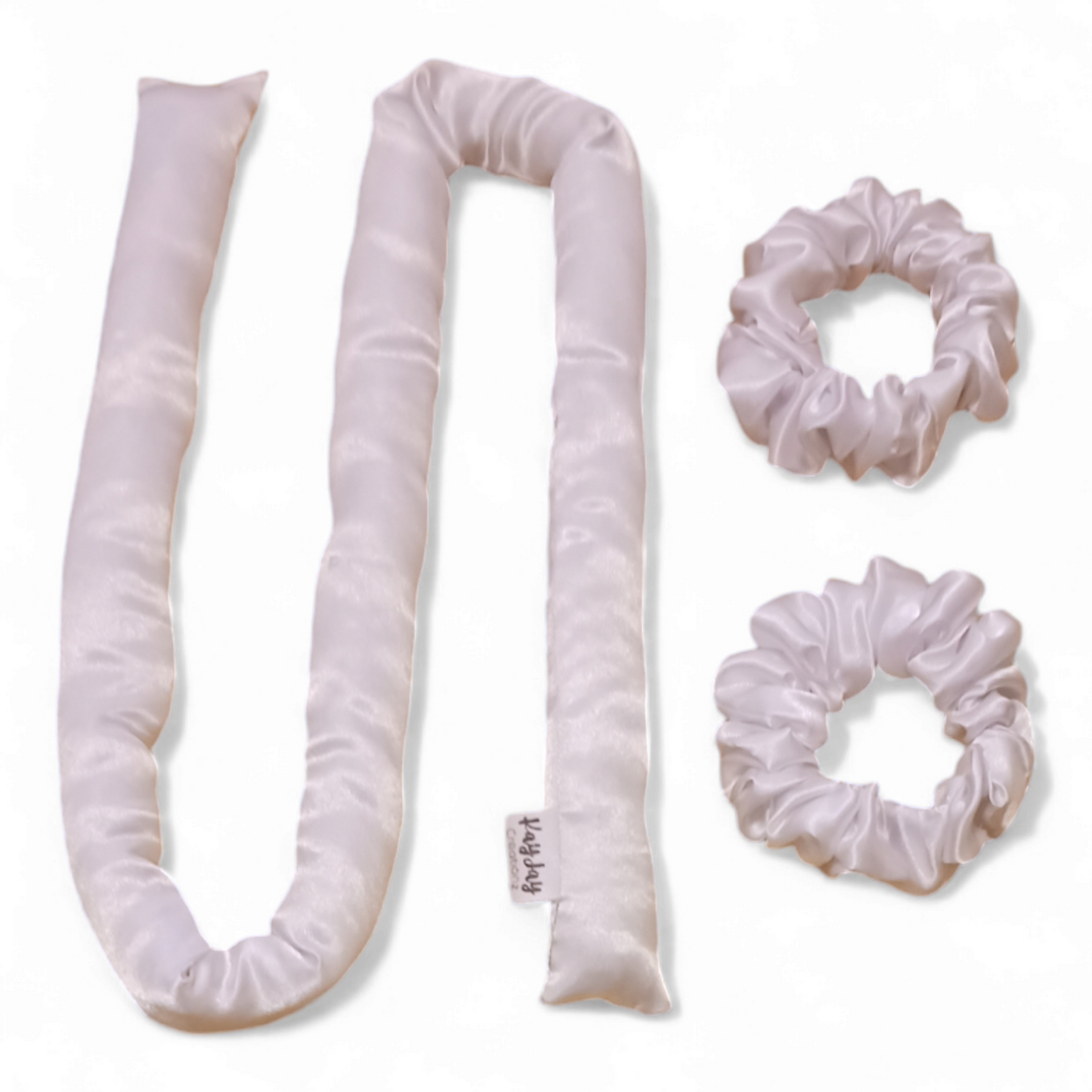 WHITE SATIN HEATLESS CURLING SET