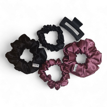 Load image into Gallery viewer, Set Of 4 Satin Scrunchies &amp; Hair Claw - Handmade in The USA
