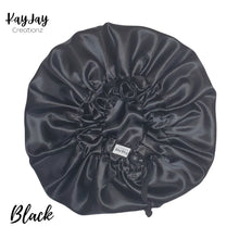 Load image into Gallery viewer, All-Black Satin Bonnet| Neutral Color | Double-Layered Reversible and Adjustable Satin Bonnets| Sizes Small - X-Large
