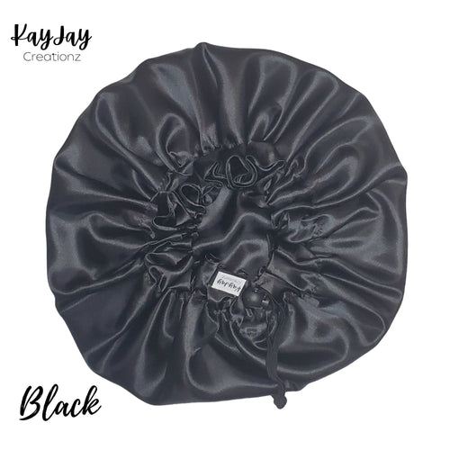 All-Black Satin Bonnet| Neutral Color | Double-Layered Reversible and Adjustable Satin Bonnets| Sizes Small - X-Large