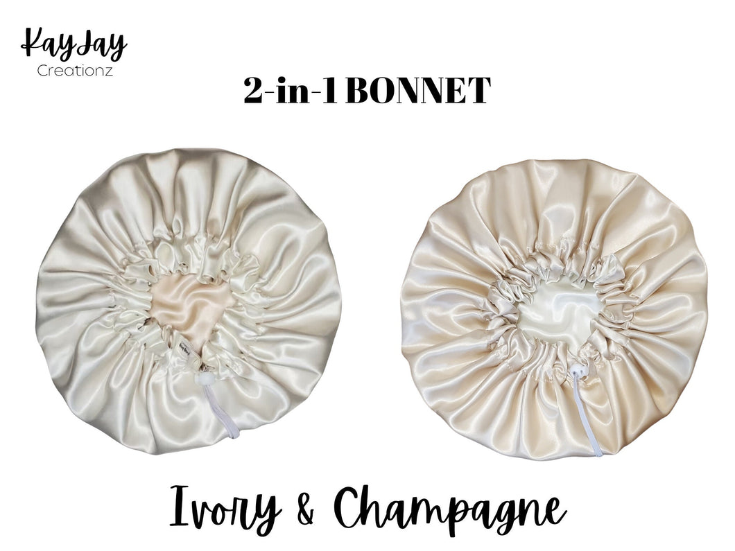 IVORY & CHAMPAGNE SATIN BONNET