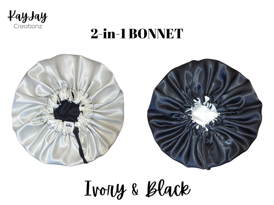 IVORY & BLACK SATIN BONNET