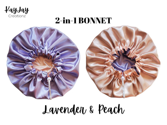 Lavender & Peach Satin Bonnet| Double-Layered Reversible and Adjustable Satin Bonnet | Silk Satin Sleep Cap for Kids