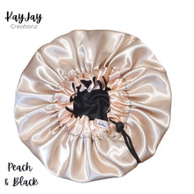 Load image into Gallery viewer, PEACH &amp; BLACK SATIN BONNET
