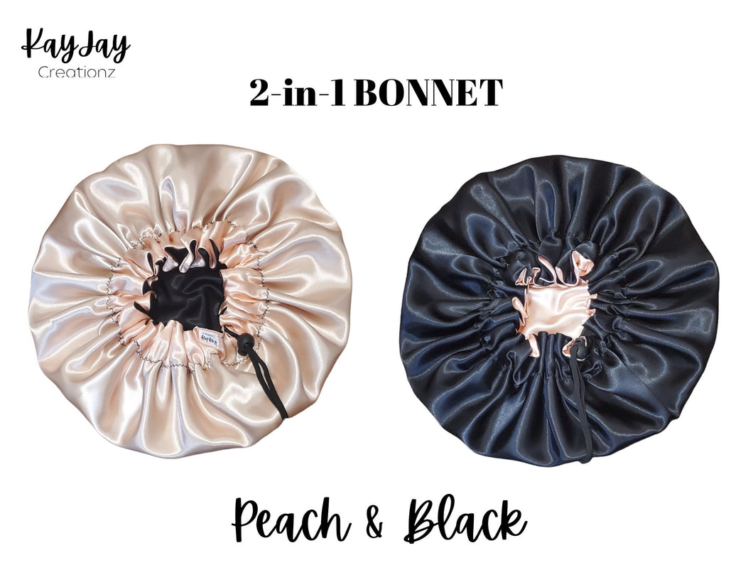 PEACH & BLACK SATIN BONNET