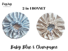 Load image into Gallery viewer, Baby Blue &amp; Champagne Reversible Adult Silk Satin Bonnet| Double-Layered Reversible and Adjustable Satin Bonnet | Silk Satin Sleep Cap
