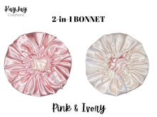 Load image into Gallery viewer, Pink &amp;Ivory Satin Bonnet| Double-Layered Reversible and Adjustable Satin Bonnets | Silk Satin Sleep Cap for Kids
