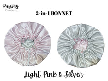 Load image into Gallery viewer, Light Pink &amp; Silver Reversible Adult Silk Satin Bonnet| Double-Layered Reversible and Adjustable Satin Bonnet| Silk Satin Sleep Cap
