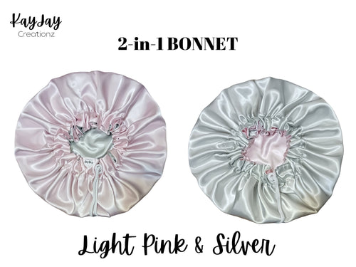 Light Pink & Silver Reversible Adult Silk Satin Bonnet| Double-Layered Reversible and Adjustable Satin Bonnet| Silk Satin Sleep Cap