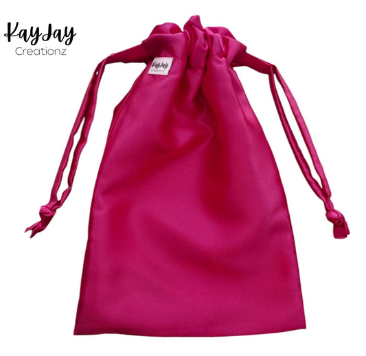HOT PINK Handmade Satin Drawstring Bag Set for Travel, Jewelry, and Dust bag. Valentine's Day Gift idea