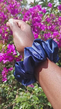 Load and play video in Gallery viewer, NAVY - Satin Scrunchie| Women&#39;s Hair Scrunchies| Gifts for her
