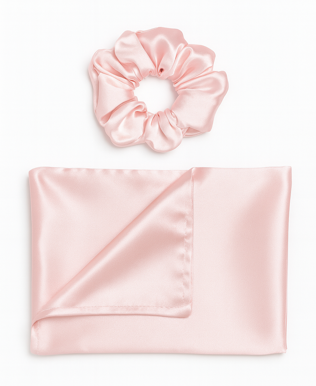 PINK SATIN PILLOWCASE & MATCHING SCRUNCHIE SET