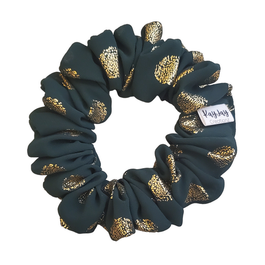 GOLD CIRCLE FOIL ON GREEN - MEDIUM CHIFFON SCRUNCHIE