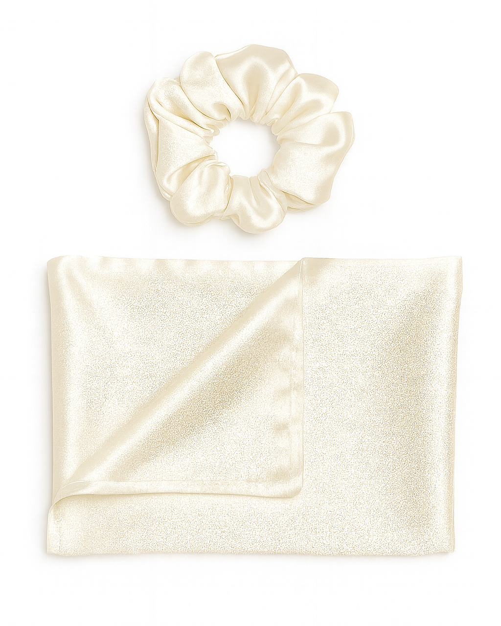 IVORY SATIN PILLOWCASE & MATCHING SCRUNCHIE SET