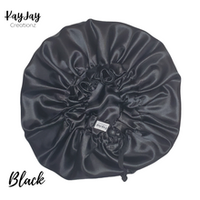 Load image into Gallery viewer, Black Satin Bonnet| Solid Color Double-Layered Reversible &amp; Adjustable Satin Bonnets | Silk Satin Sleep Cap for Kids
