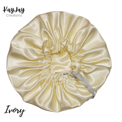 Ivory Silky Satin Bonnet| Neutral Solid Color | Double-Layered Reversible and Adjustable Satin Bonnets| Sizes Small - X-Large