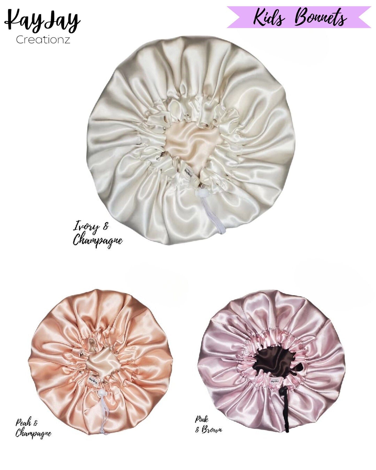 Pink & Brown Satin Bonnet| Double-Layered Reversible and Adjustable | Silk Satin Sleep Cap for Kids