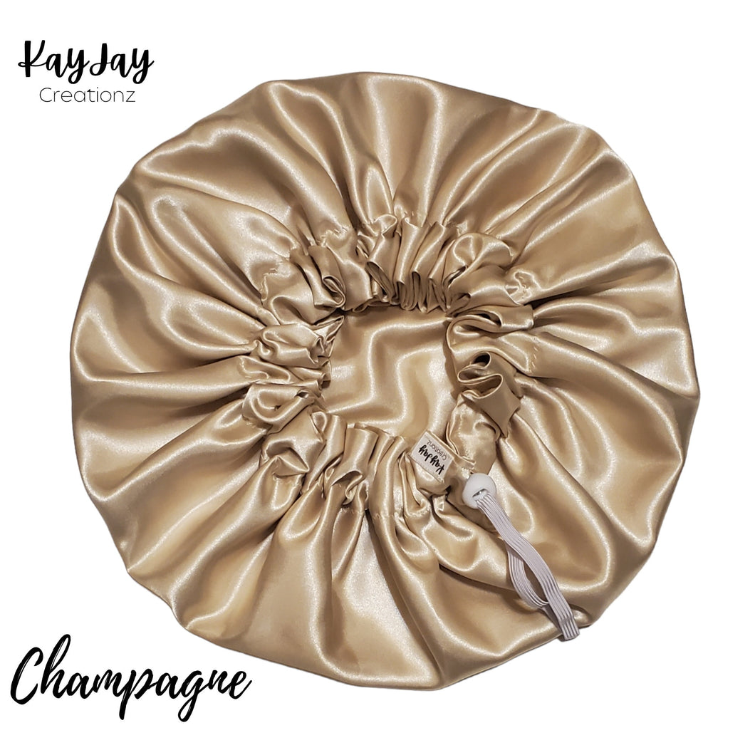 Champagne Silky Satin Bonnet| Neutral Solid Color| Double-Layered Reversible and Adjustable Satin Bonnets| Sizes Small - X-Large