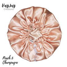 Load image into Gallery viewer, Peach &amp; Champagne Satin Bonnet| Double-Layered Reversible and Adjustable Satin Bonnet | Silk Satin Sleep Cap for Kids
