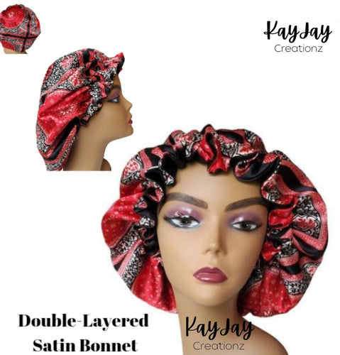 Adult Silk Satin Bonnets| Double-Layered Reversible & Adjustable Satin Bonnet