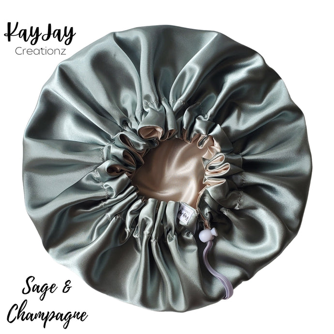 Sage & Champagne Adult Silk Satin Bonnet