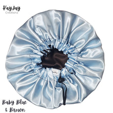 Load image into Gallery viewer, Baby Blue &amp; Brown Adult Satin Bonnet
